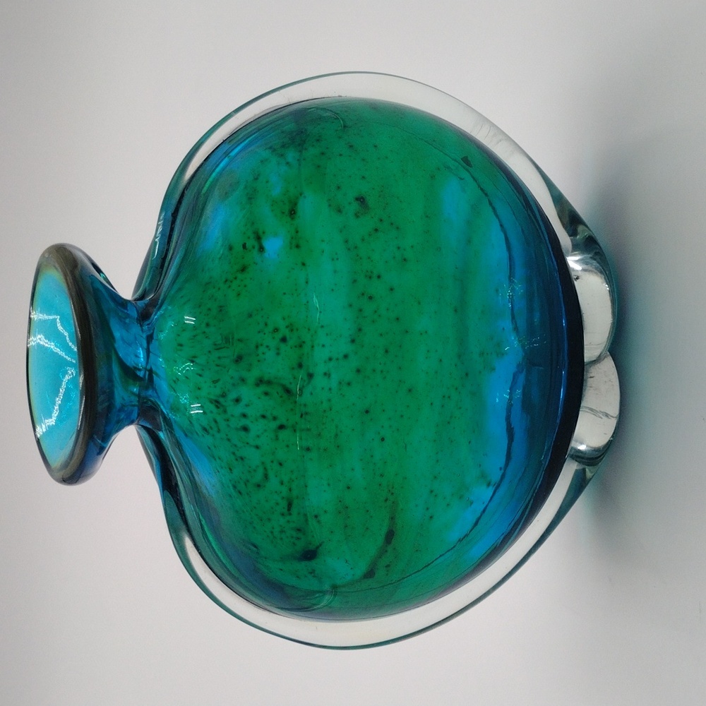 Artisan Teal and Emerald Glass Vase